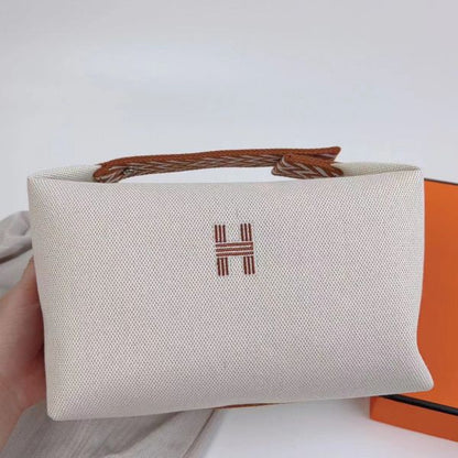 HERM Bride-a-Brac Large Case in Ecru Canvas with Brown Zigzag Motifs