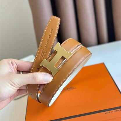 HERM Mini Constance 24mm Belt in White Epsom Leather and Gold Swift Leather