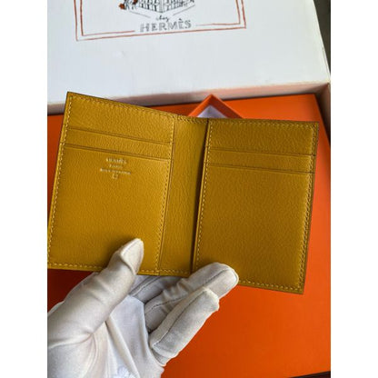 HERM MC¬≤ Euclide Card Holder in Jaune Ambre Shiny Alligator Leather