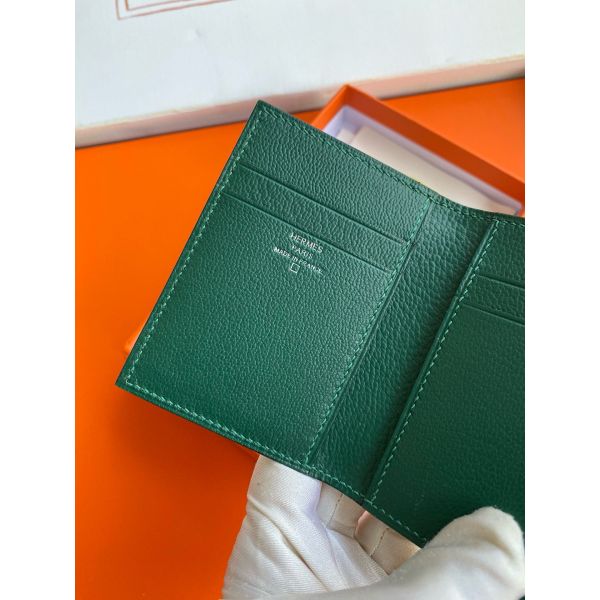 HERM MC¬≤ Euclide Card Holder in Vert Fonce Shiny Alligator Leather