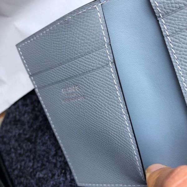 HERM MC¬≤ Euclide Card Holder In Blue Lin Epsom Leather
