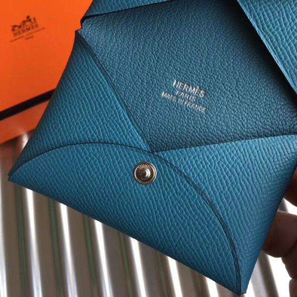 HERM Calvi Card Holder In Blue Jean Epsom Leather