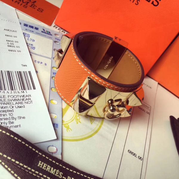HERM Orange Epsom Collier de Chien Bracelet Size S