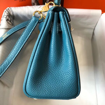 HERM Kelly 20cm Bag In Blue Jean Clemence Leather GHW