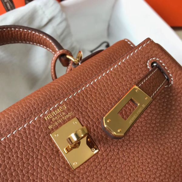 HERM Kelly 20cm Bag In Gold Clemence Leather GHW