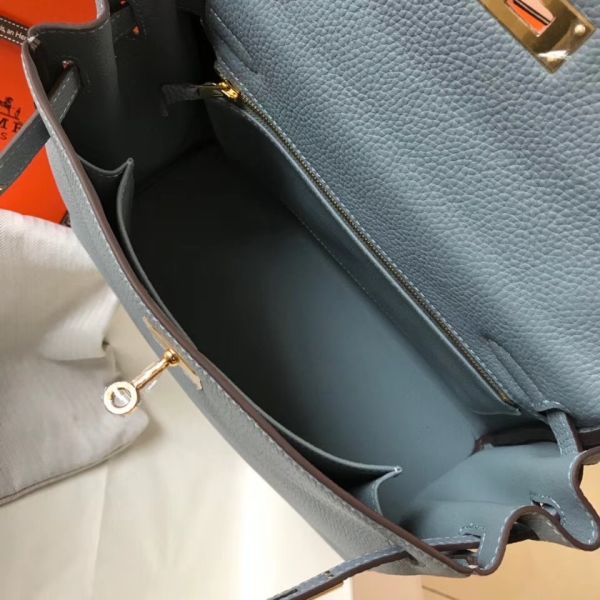 HERM Kelly 25cm Retourne Bag In Blue Lin Clemence Leather
