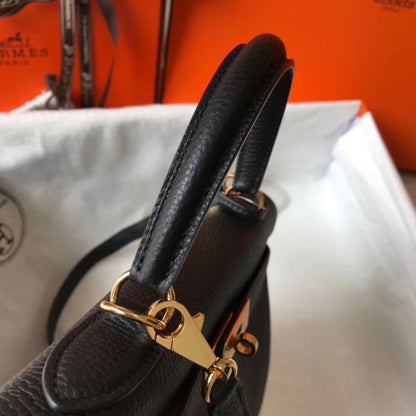 HERM Kelly 25cm Retourne Bag In Black Clemence Leather