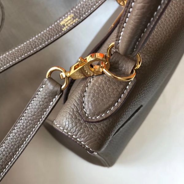 HERM Kelly 25cm Retourne Bag In Taupe Clemence Leather