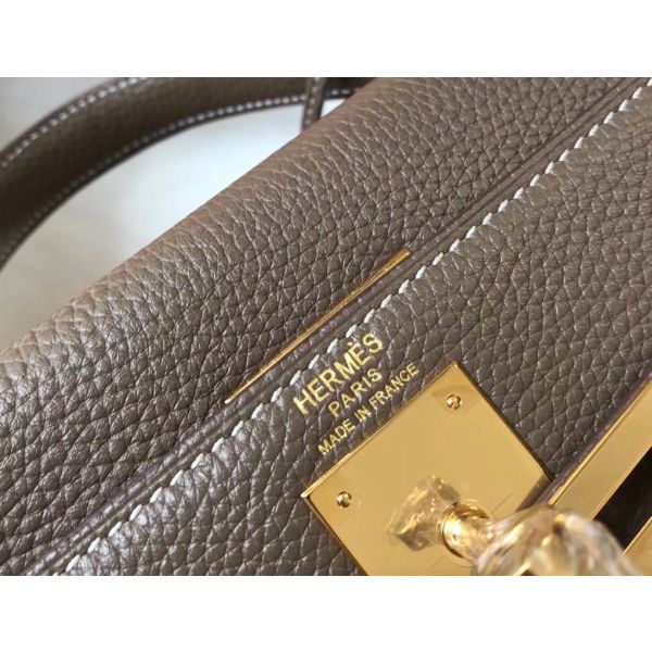 HERM Kelly 25cm Retourne Bag In Taupe Clemence Leather