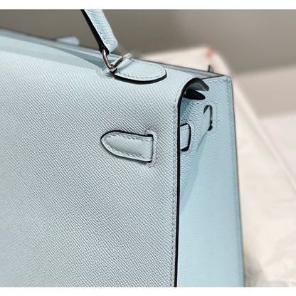HERM Kelly 25cm Sellier Bag In Blue Brume Epsom Leather