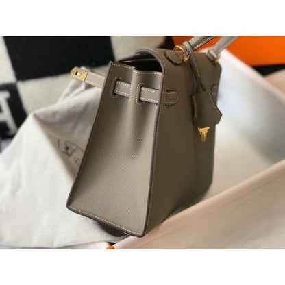 HERM Kelly 25cm Sellier Bag In Gris Asphalt Epsom Leather