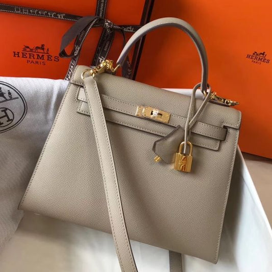 HERM Kelly 25cm Sellier Bag In Tourterelle Epsom Leather