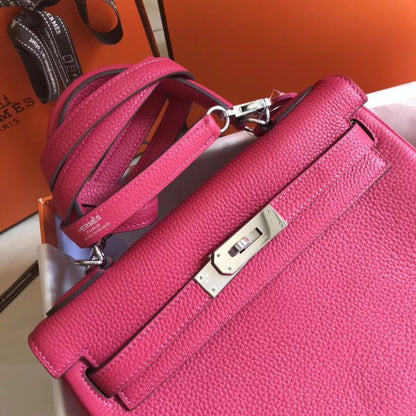 HERM Kelly 28cm Bag In Rose Red Clemence Leather PHW