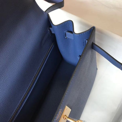 HERM Kelly 28cm Bag In Blue Agate Epsom Leather GHW