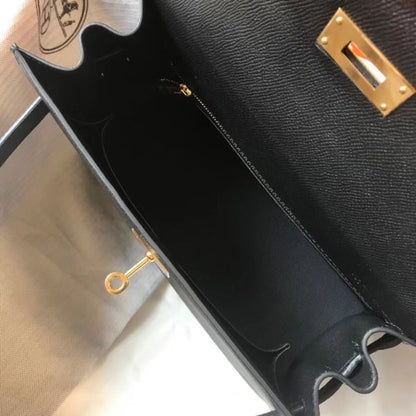 HERM Kelly 28cm Bag In Black Epsom Leather GHW