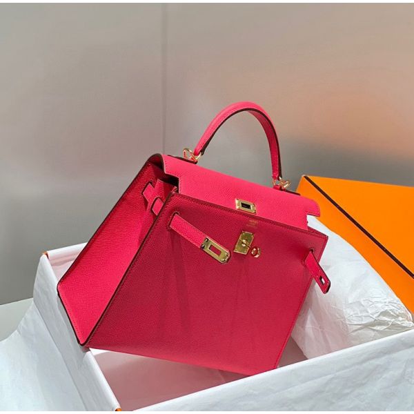 HERM Kelly 28cm Bag In Rose Extreme Epsom Leather GHW