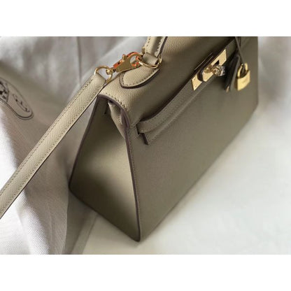 HERM Kelly 28cm Bag In Gris Tourterelle Epsom Leather GHW