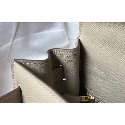 HERM Kelly 28cm Bag In Gris Tourterelle Epsom Leather GHW