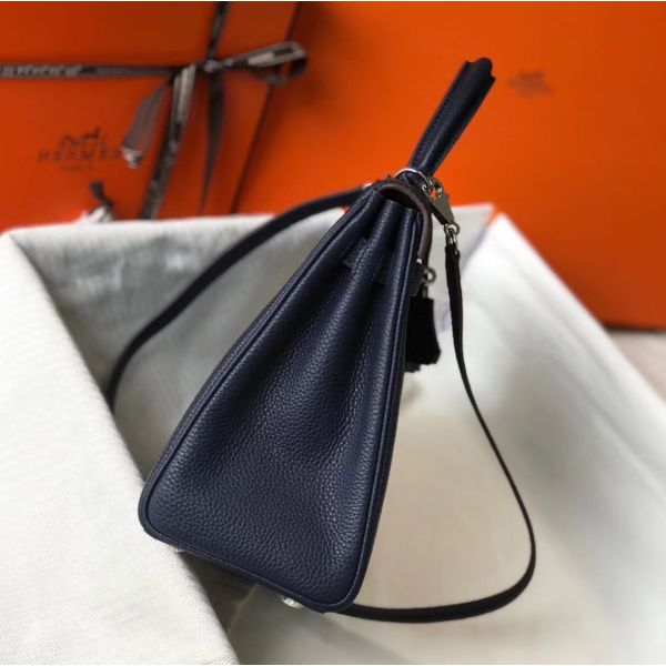 HERM Kelly 32cm Bag In Dark Blue Clemence Leather PHW