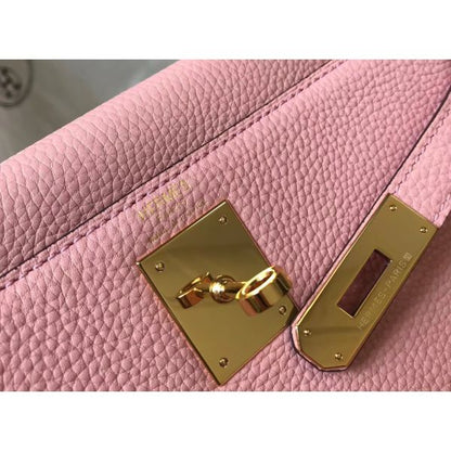 HERM Kelly 32cm Bag In Pink Clemence Leather GHW