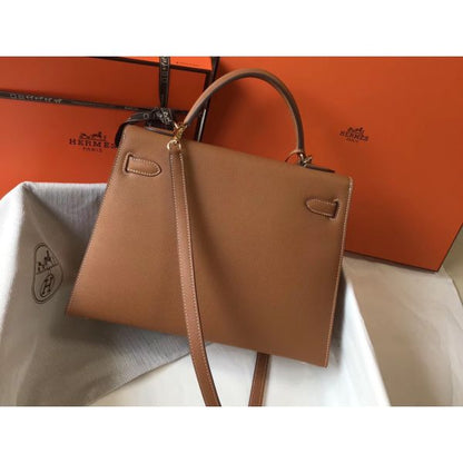 HERM Kelly 32cm Bag In Gold Epsom Leather GHW