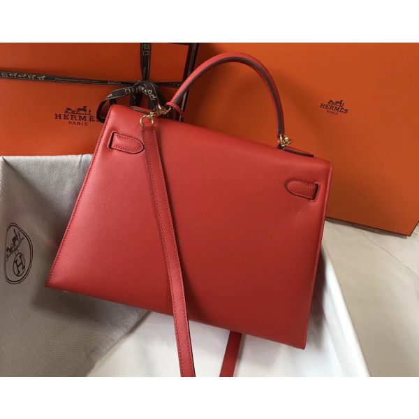 HERM Kelly 32cm Bag In Red Epsom Leather GHW
