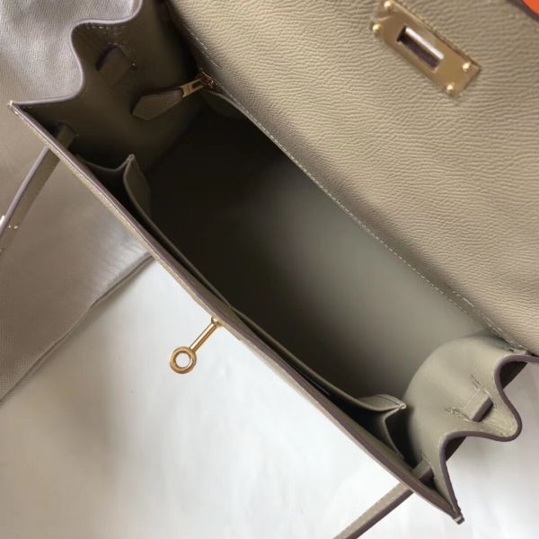 HERM Kelly 32cm Bag In Gris Tourterelle Epsom Leather GHW