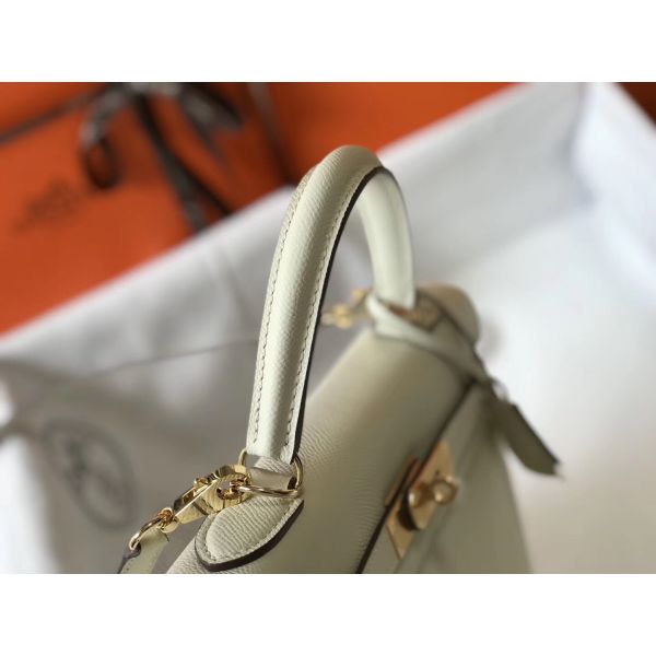HERM Kelly 32cm Bag In White Epsom Leather GHW