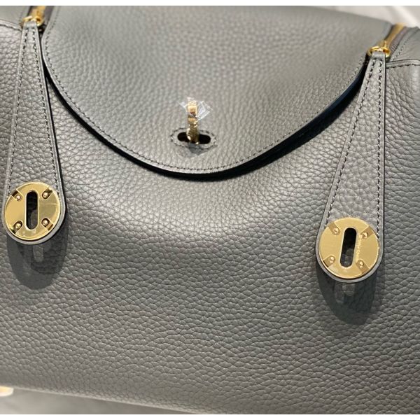 HERM Lindy 26cm Bag In Gris Meyer Clemence Leather GHW