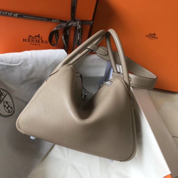 HERM Lindy 26cm Bag In Gris Tourterelle Clemence Leather PHW