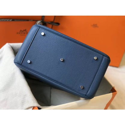 HERM Lindy 30cm Bag In Blue Agate Clemence Leather PHW