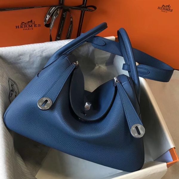 HERM Lindy 30cm Bag In Blue Agate Clemence Leather PHW