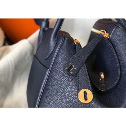HERM Lindy 30cm Bag In Navy Blue Clemence Leather GHW