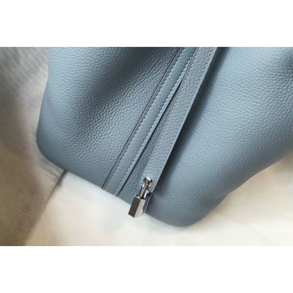 HERM Picotin Lock 18 Bag In Blue Lin Clemence Leather