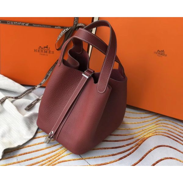 HERM Picotin Lock 18 Bag In Bordeaux Clemence Leather