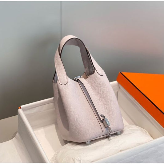 HERM Picotin Lock 18 Bag In Mauve Pale Clemence Leather