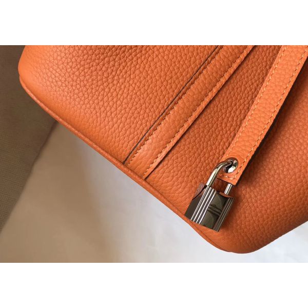 HERM Picotin Lock 18 Bag In Orange Clemence Leather