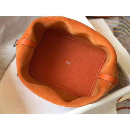 HERM Picotin Lock 18 Bag In Orange Clemence Leather