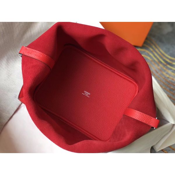 HERM Picotin Lock 18 Bag In Red Clemence Leather