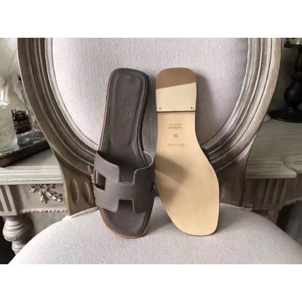 HERM Oran Sandals In Etoupe Epsom Leather