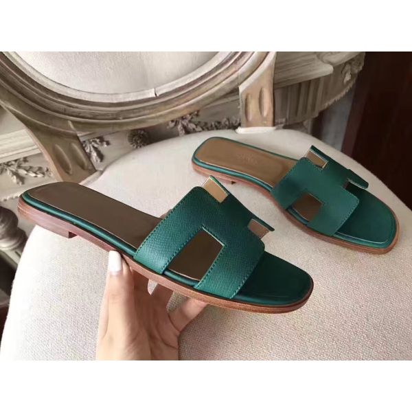 HERM Oran Sandals In Malachite Epsom Leather