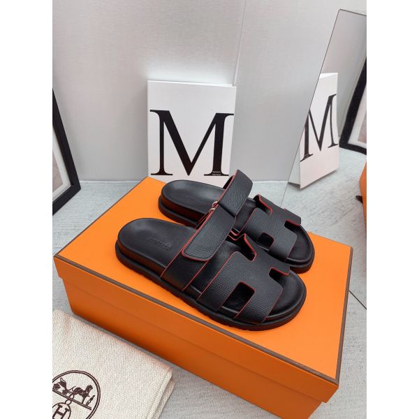 HERM Men's Chypre Sandals in Black Epsom Calfskin