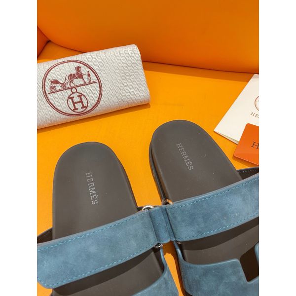 HERM Men's Chypre Sandals in Blue Suede Calfskin