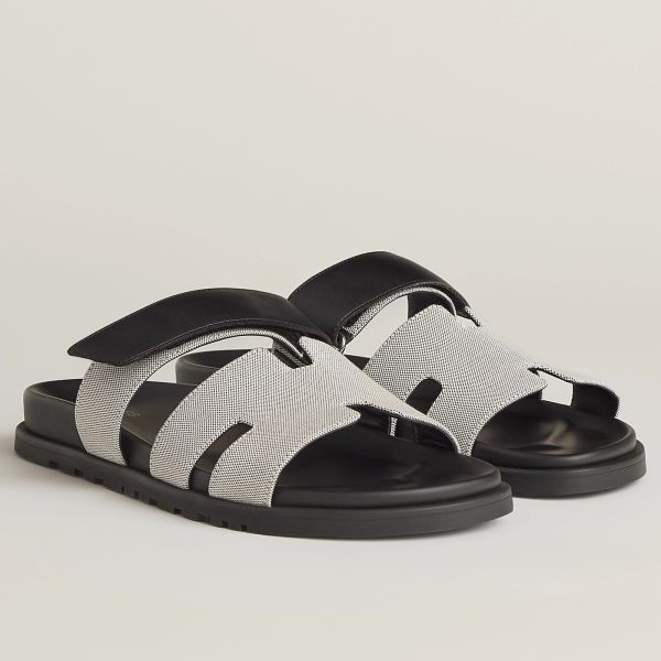 HERM Men's Chypre Sandals In Canvas with Black Leather