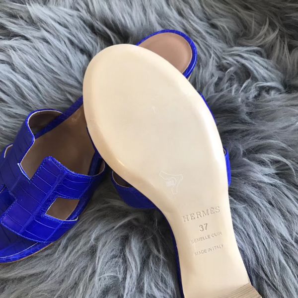 HERM Oasis Sandals In Blue Matte Niloticus Crocodile