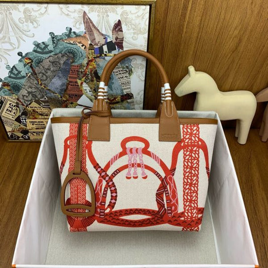 HERM Steeple 25 Bag in H Plume Canvas with Fantaisie d'Etriers