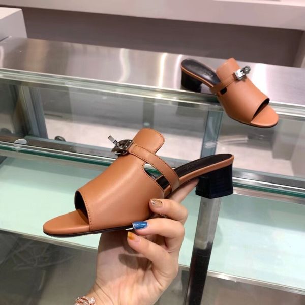 HERM Candy 40mm Sandals In Brown Calfskin