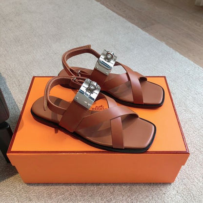HERM Women's Ines Sandals in Brown Leather