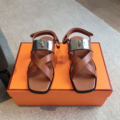 HERM Women's Ines Sandals in Brown Leather