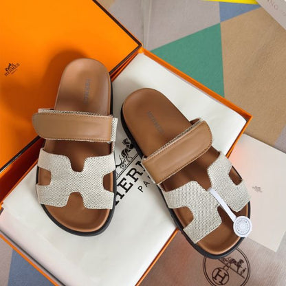 HERM Women's Chypre Sandals In Canvas with Brown Leather